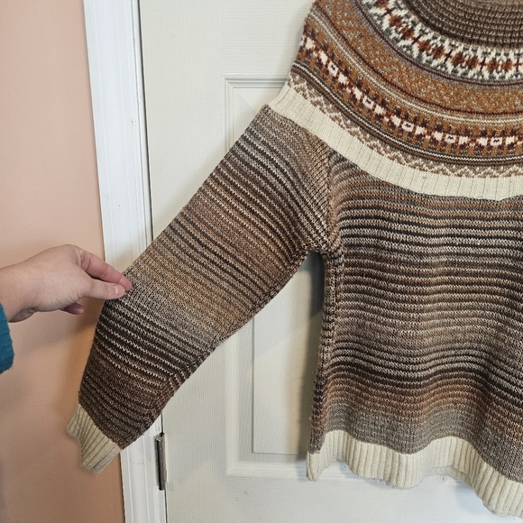 Vintage 60s/70s Fair Isle Mock Neck Turtleneck Striped Sweater Wool Blend - Picture 4 of 8